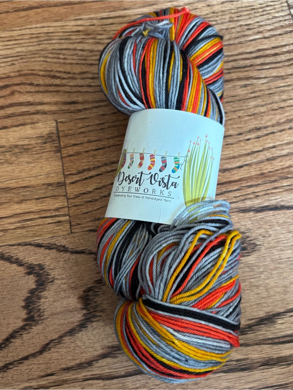 Desert Vista Dyeworks Sock Yarn Gray, Yellow Orange Wool Nylon Fingering Viso